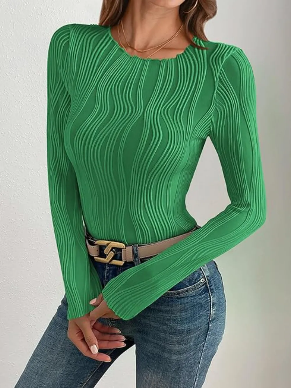 Textured Round Neck Long Sleeve Top, image 12