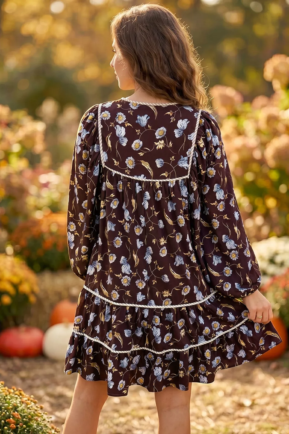 Floral Print Shirred V Neck Shift Dress, image 2