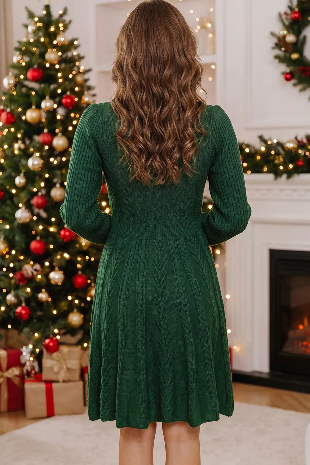Ribbed Cable Knit Ribbon Knot Sweater Mini Dress, image 2