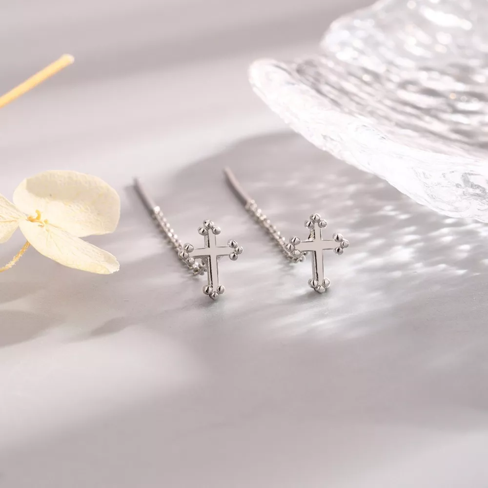 925 Sterling Silver Cross Earrings, image 6