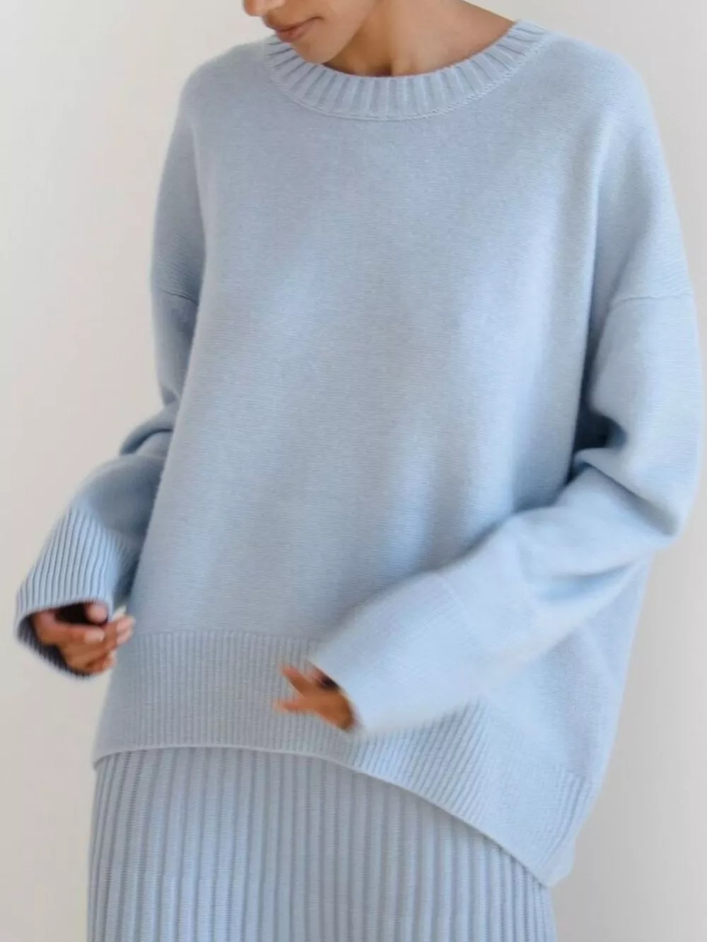 Ribbed Hem Round Neck Sweater, image 10