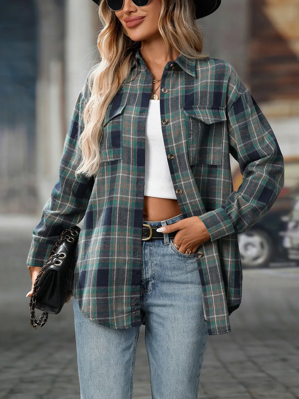Oversized Plaid Button-Up Shirt, image 26