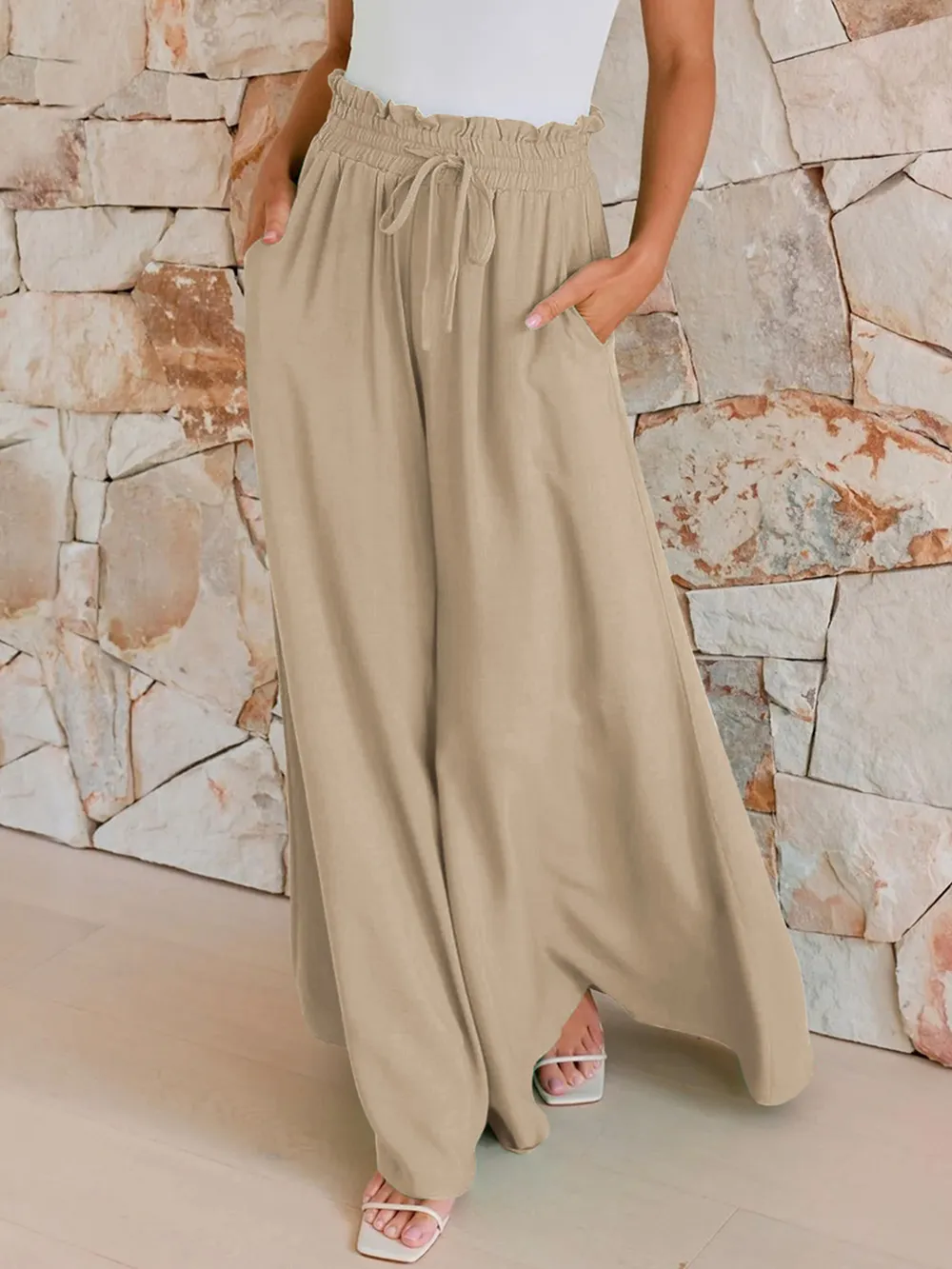 Drawstring Wide Leg Pants with Pockets, image 9
