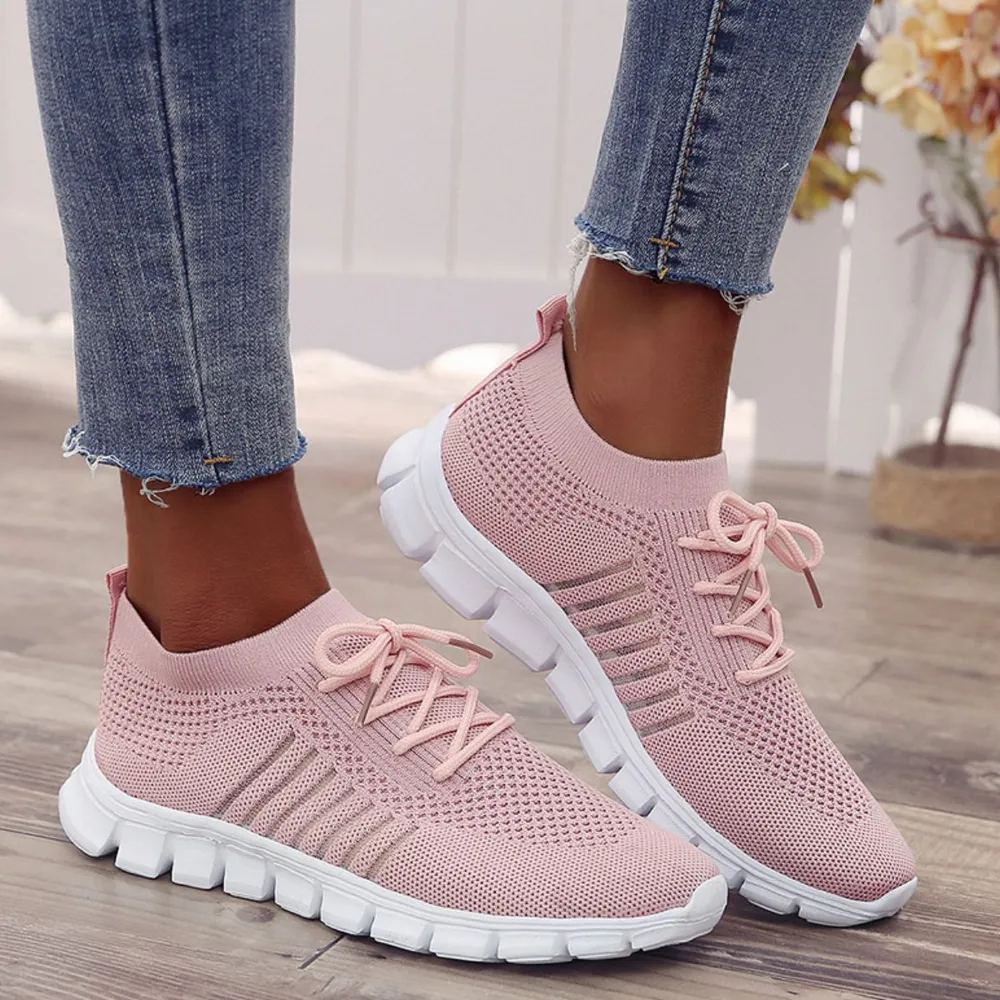 Breathable Mesh Round Toe Lace Up Athletic, image 4