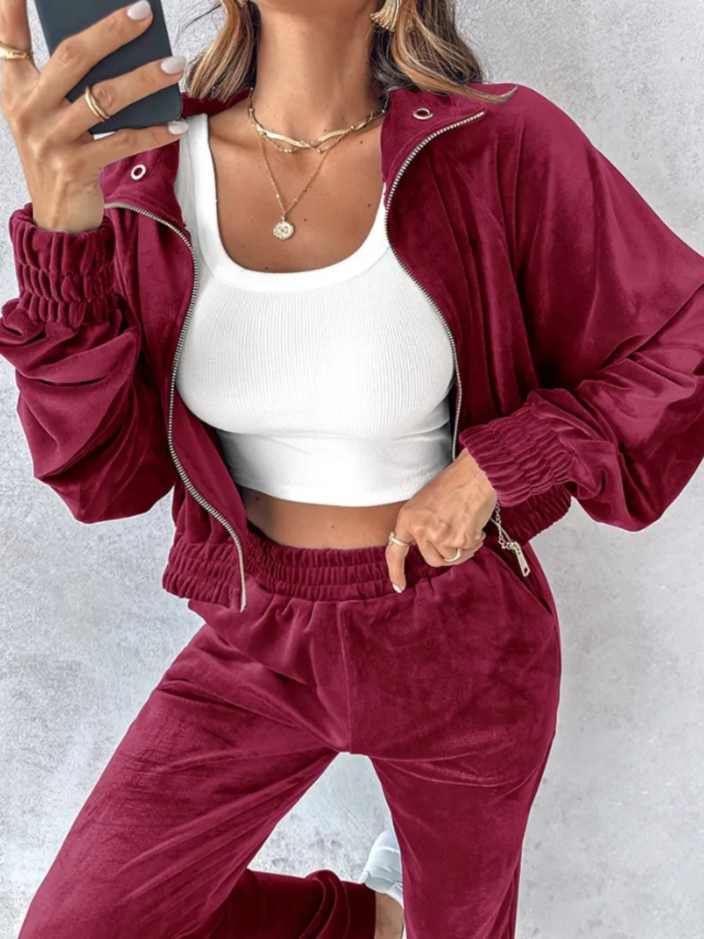 Zip Up Long Sleeve Cropped Top and Joggers Set, image 14