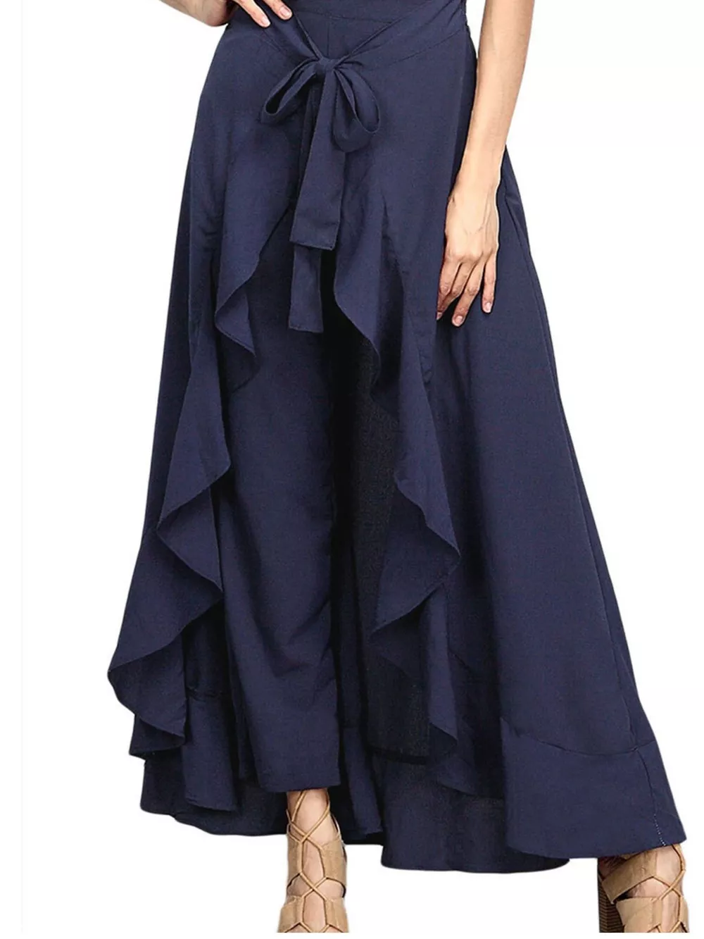 Full Size High-Waisted Tie-Front Ruffled Wide-Leg Pants Plus Size, image 8