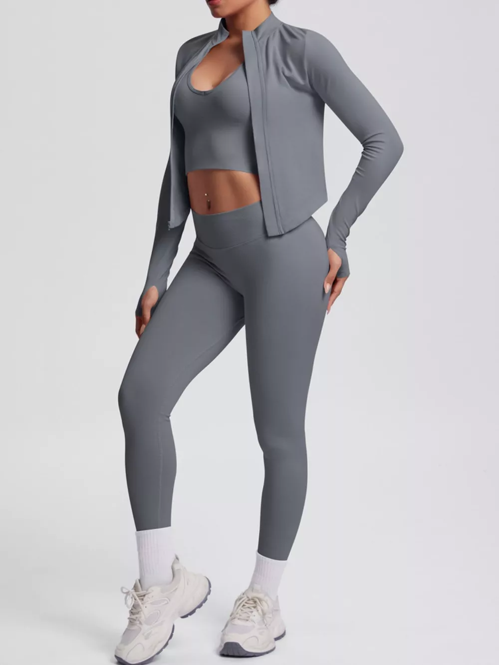 Tank & Zip-Up Jacket and Leggings Three-Piece Active Set, image 3