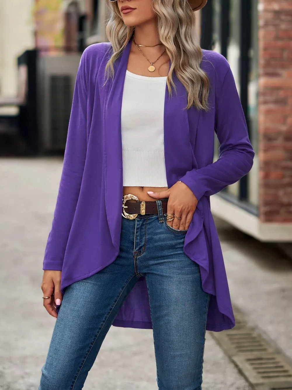 Open-Front Dropped Shoulder Cardigan, image 2