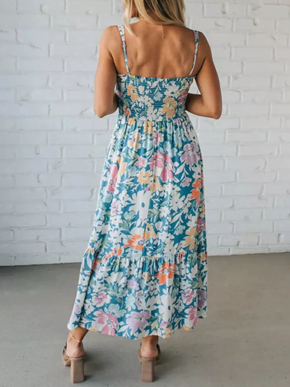 Floral Smocked Square Neck Midi Dress, image 4