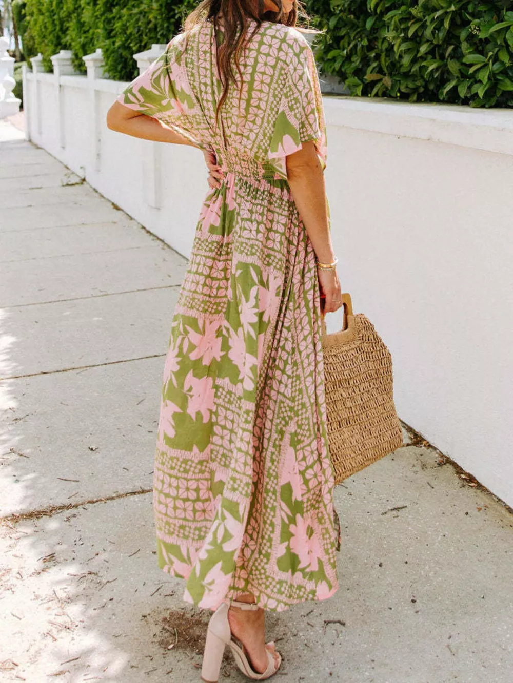 Floral Print V-Neck High Slit Maxi Dress, image 5