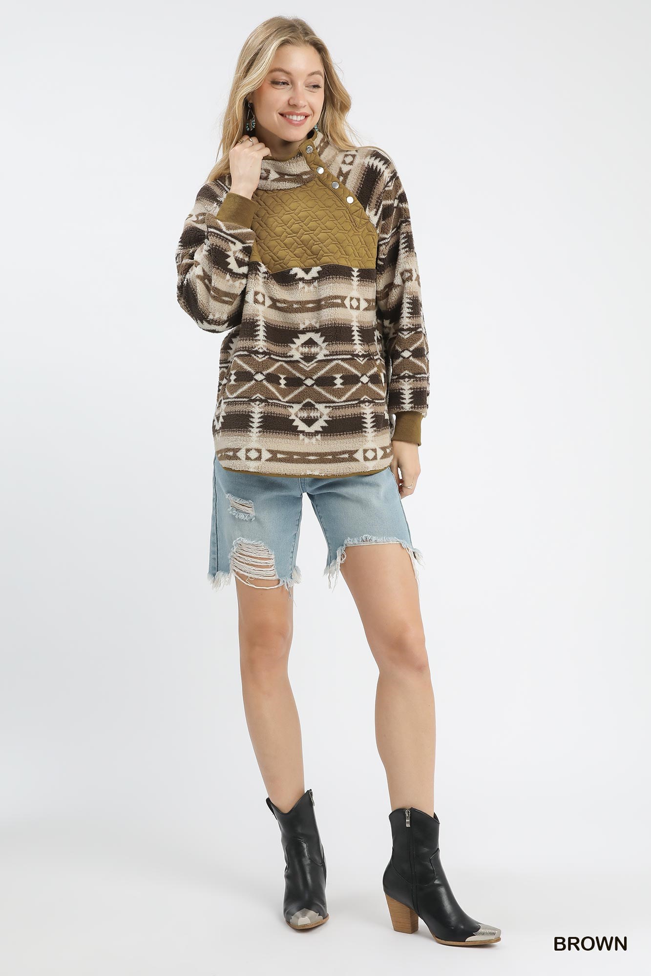 Aztec Print Sherpa Pullover, image 5