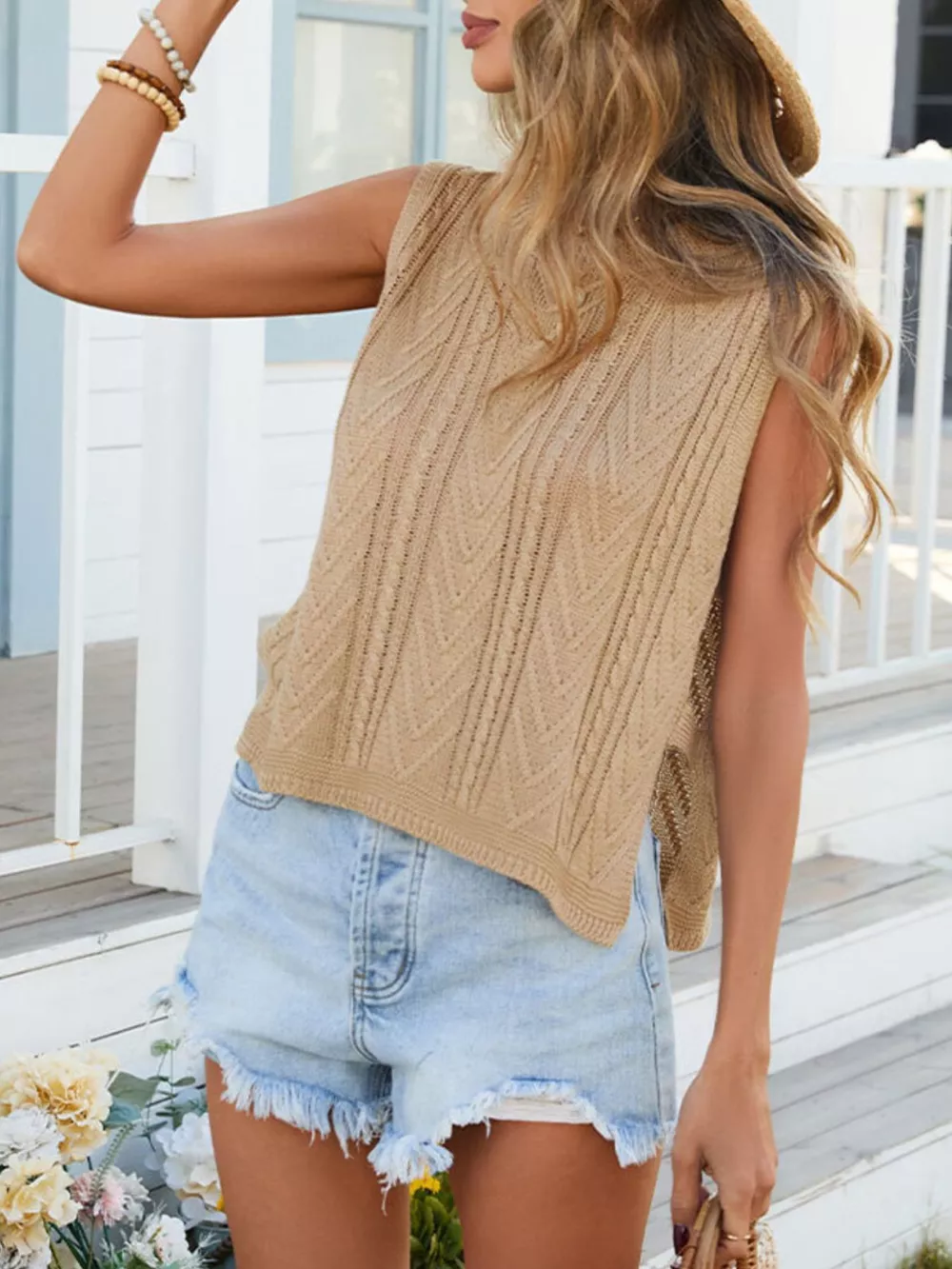 Cable Knit Round Neck Sweater Vest, image 8