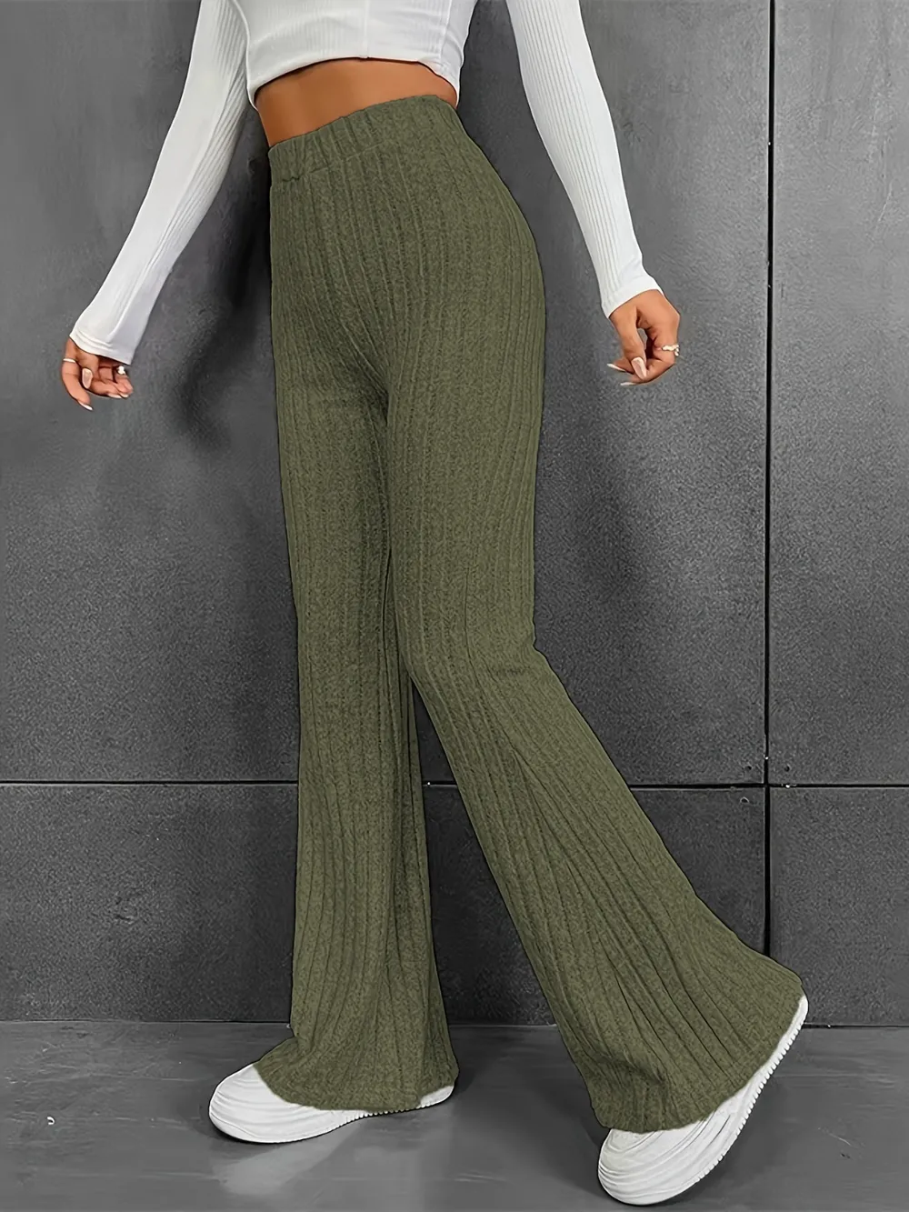 Ribbed High Waist Bootcut Pants, image 8