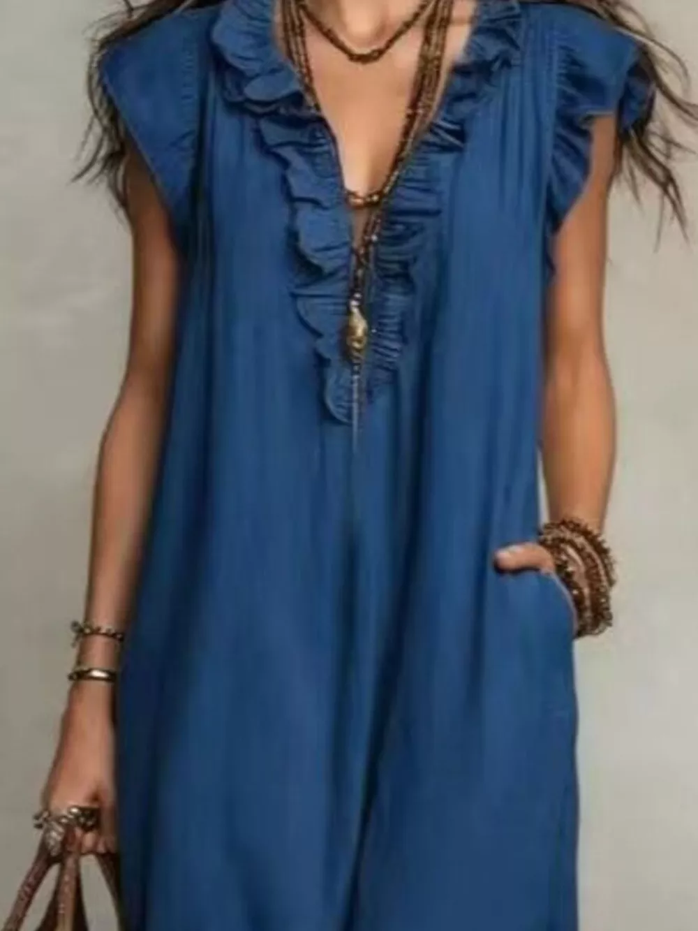 Full Size Bohemian Ruffle Neck Maxi Dress Plus Size, image 6