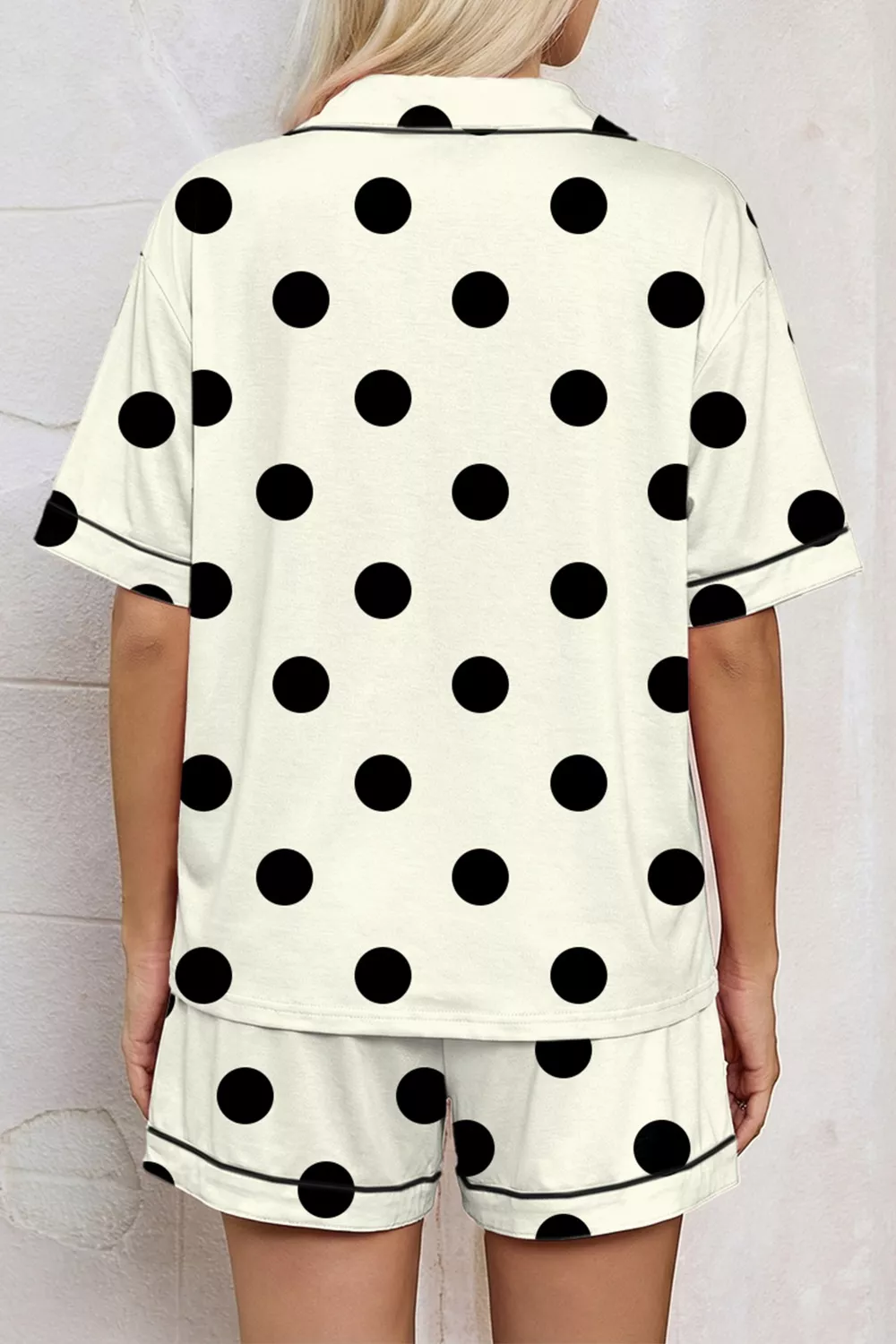 Polka Dot Button Up Top and Shorts Lounge Set, image 2