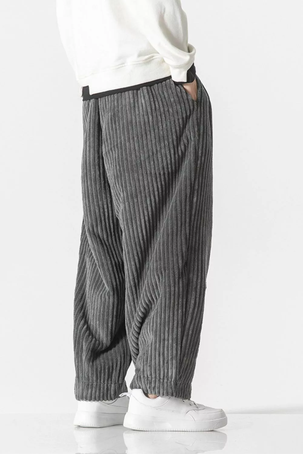 Men's Plus Size Corduroy Wide Leg Casual Pants, image 3