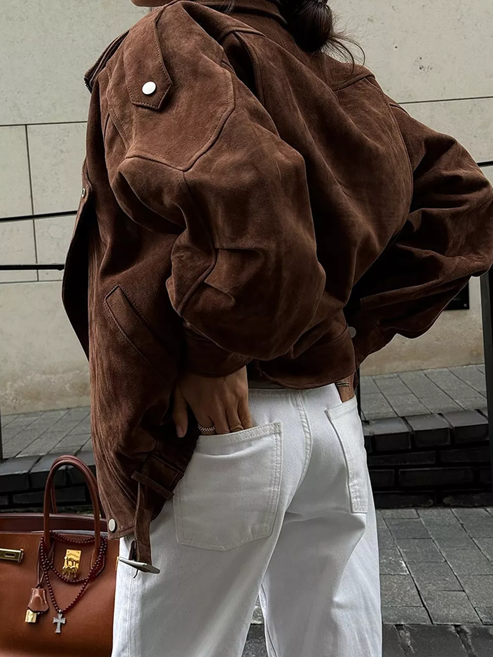 Zip Up Dropped Shoulder Moto Jacket, image 3