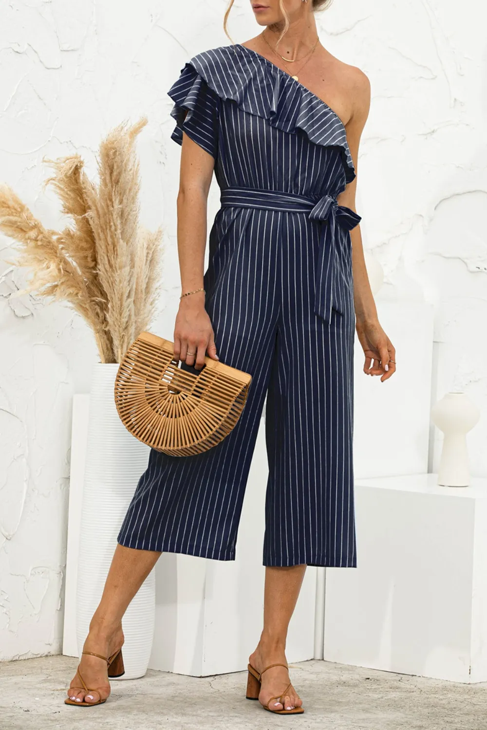 Ruffled Single Shoulder Tie Waist Jumpsuit, image 5