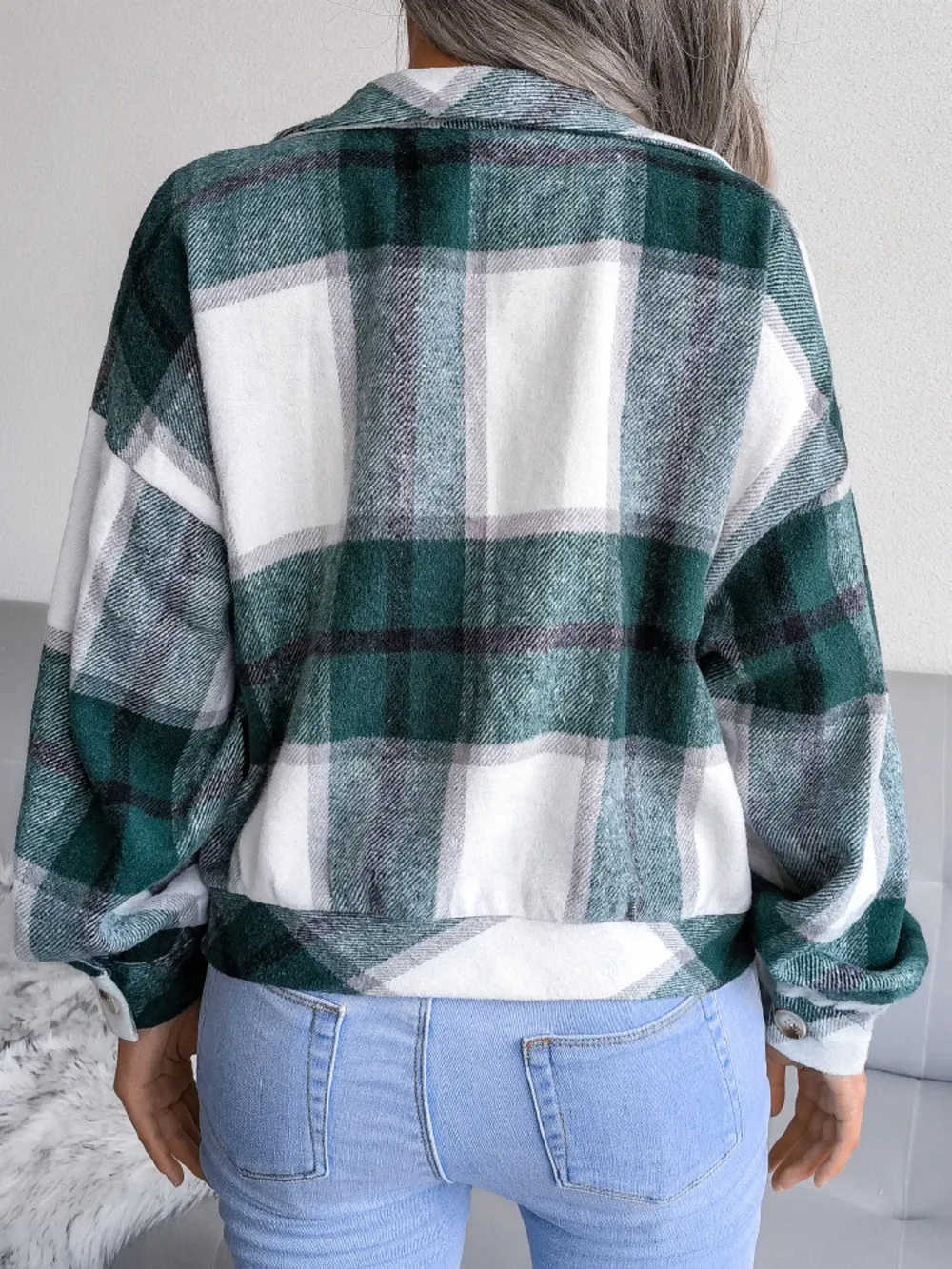 Plaid Collared Neck Long Sleeve Jacket, image 15