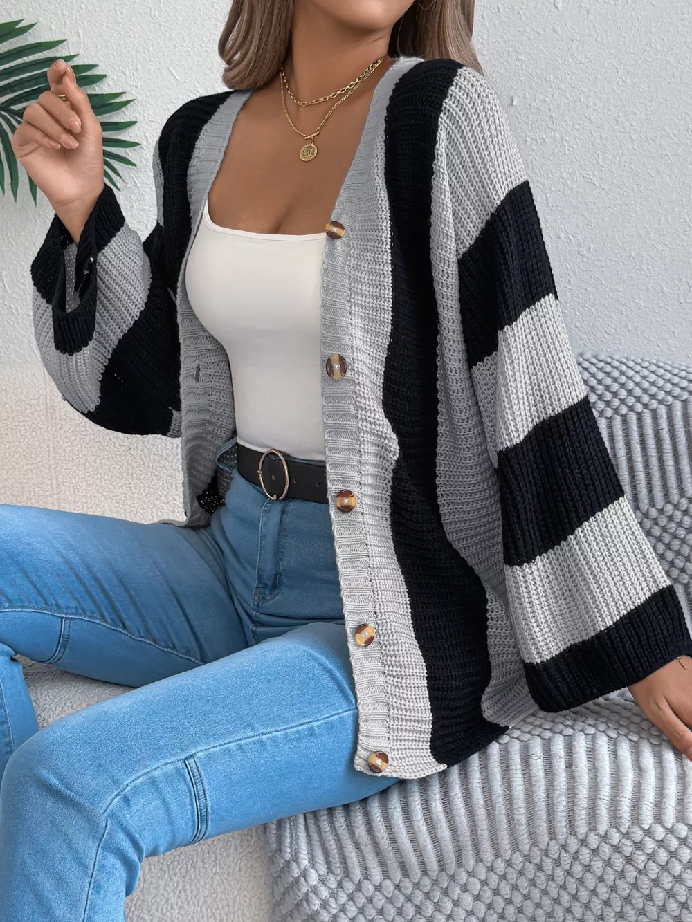 Color Block Button-Up Cardigan, image 7