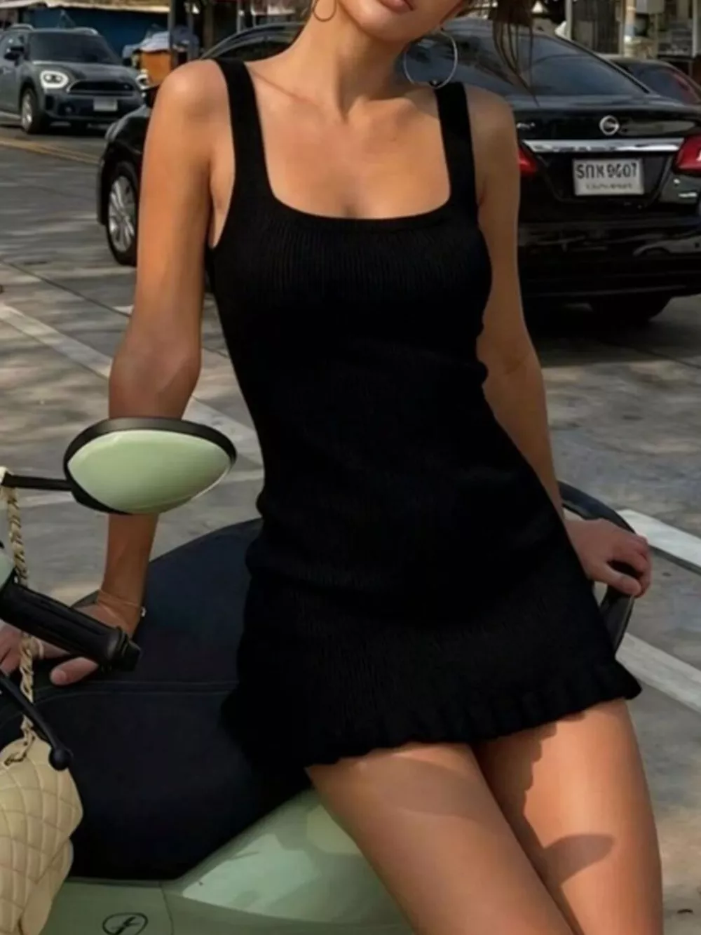 Ribbed Knit Square Neck Sweater Dress, image 6