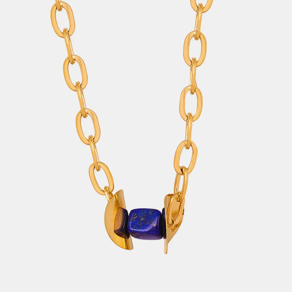 Natural Stone Pendant Titanium Steel Necklace, image 8