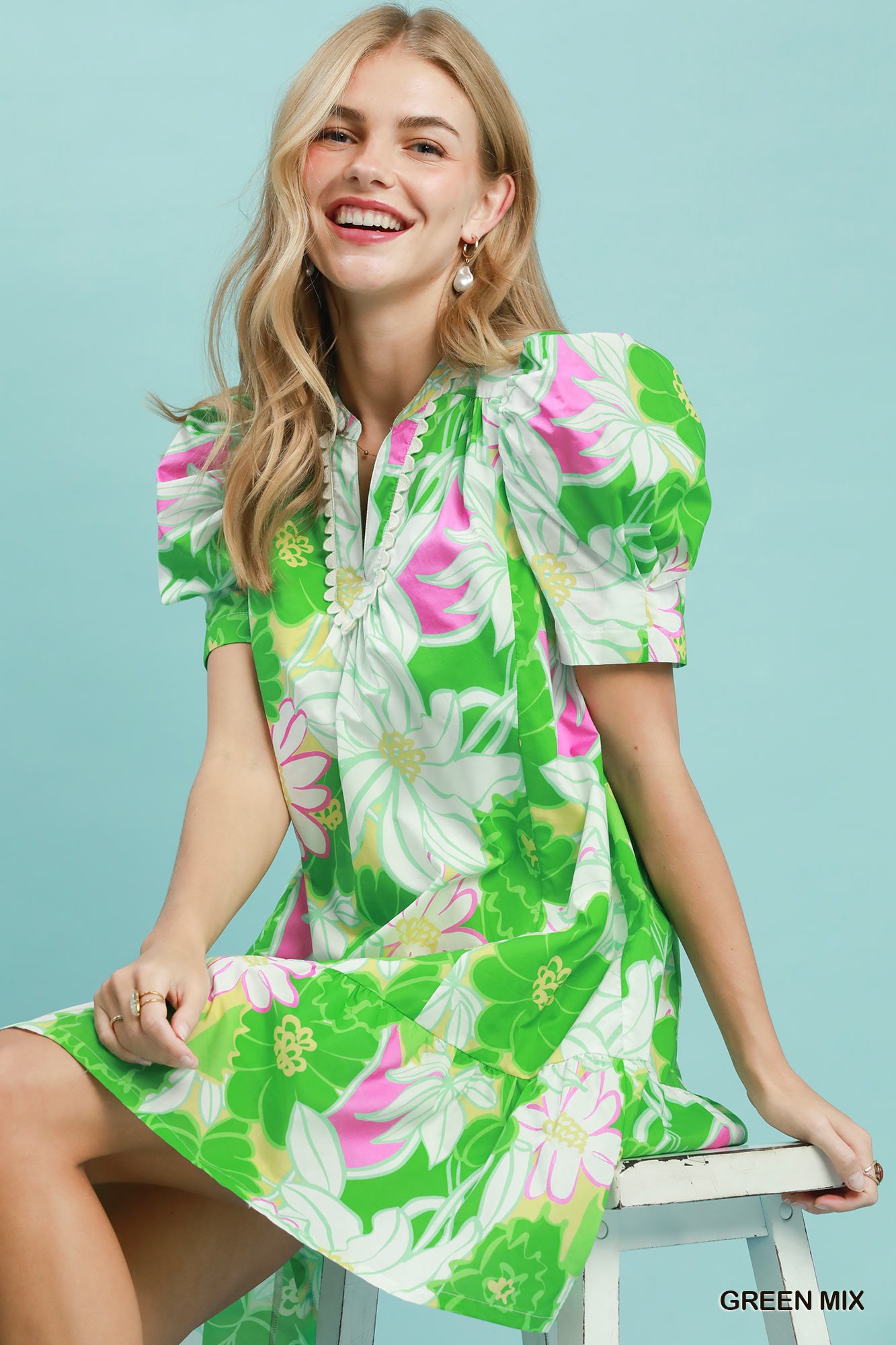 Floral Puff Sleeve Tiered Mini Dress, image 6