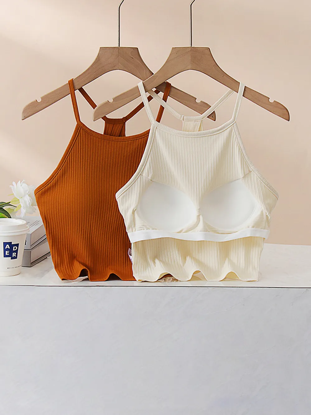 Grecian Neck Cropped Tank with Chest Pads, image 24