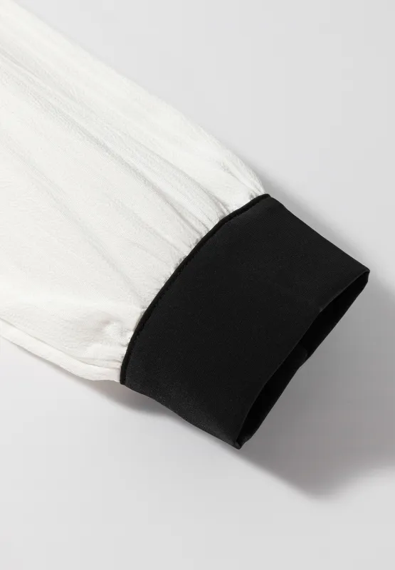Contrast Notched Long Sleeve Blouse, image 12