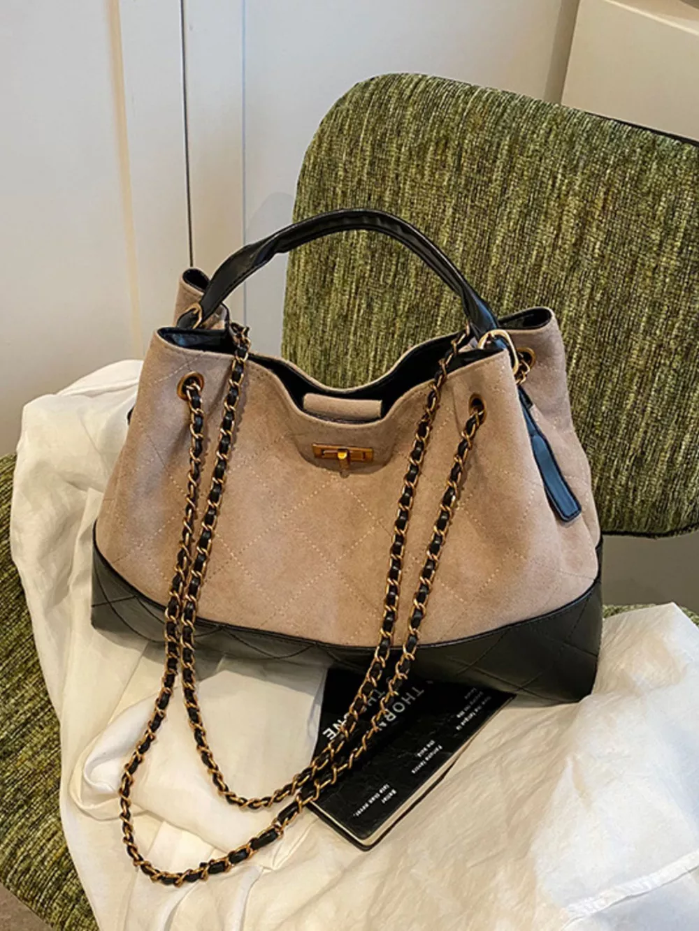 Quilted Leather Chain Strap Crossbody Bag, image 6