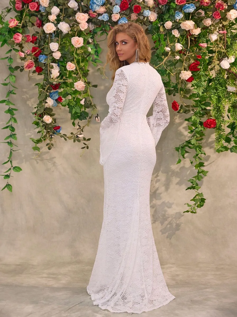 Lace Surplice Flare Sleeve Maxi Dress, image 6