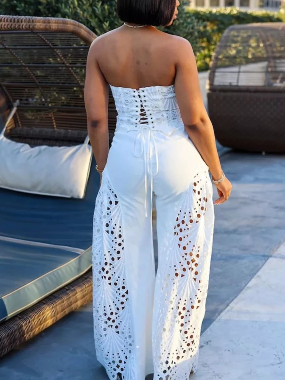 Cutout Tube Top and Wide Leg Pants Set, image 4