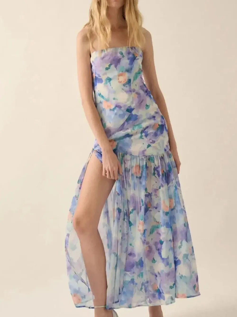 Strapless Floral Maxi Dress with Side Slit, image 8