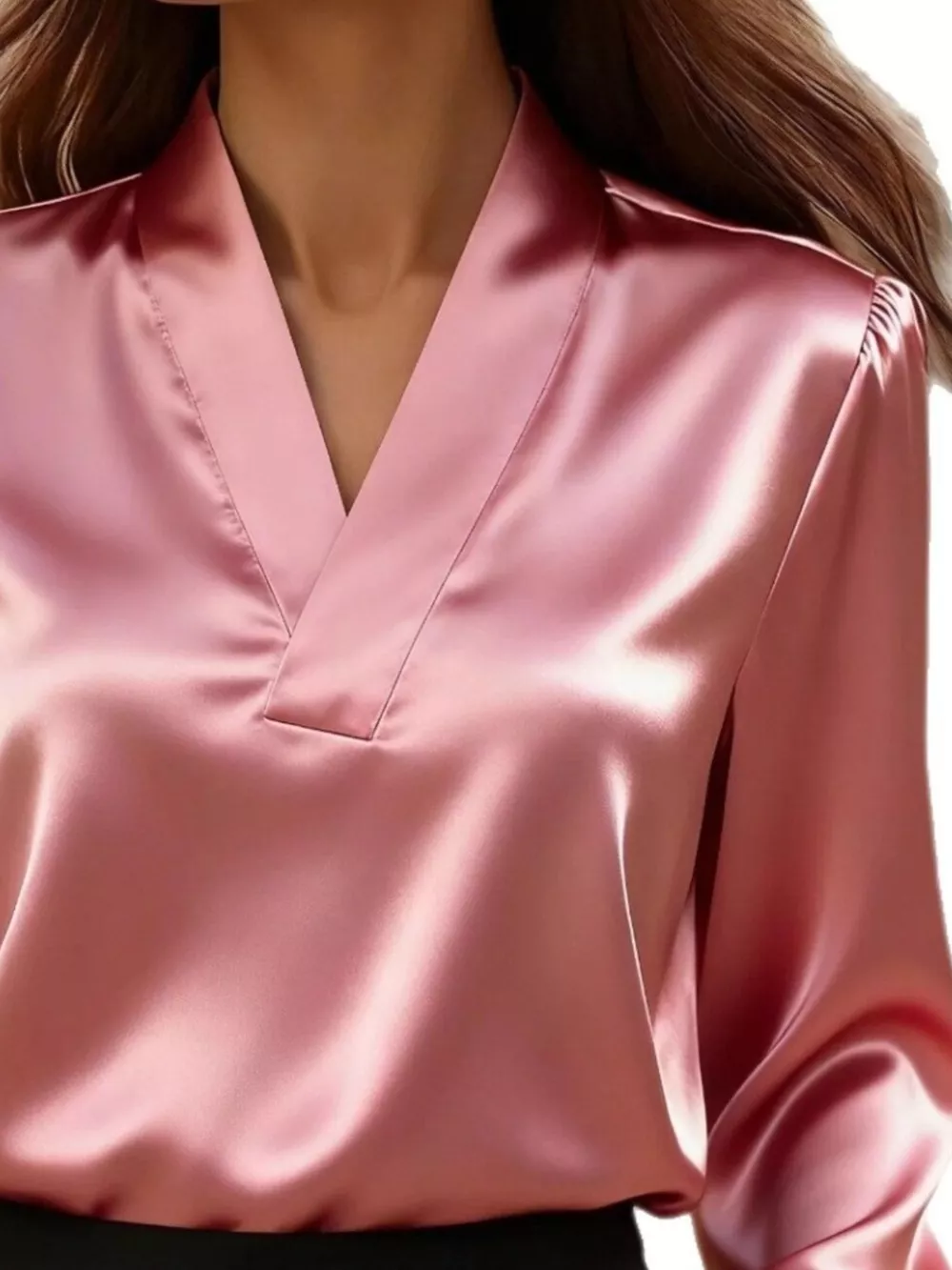 V-Neck Long Sleeve Satin Blouse, image 8