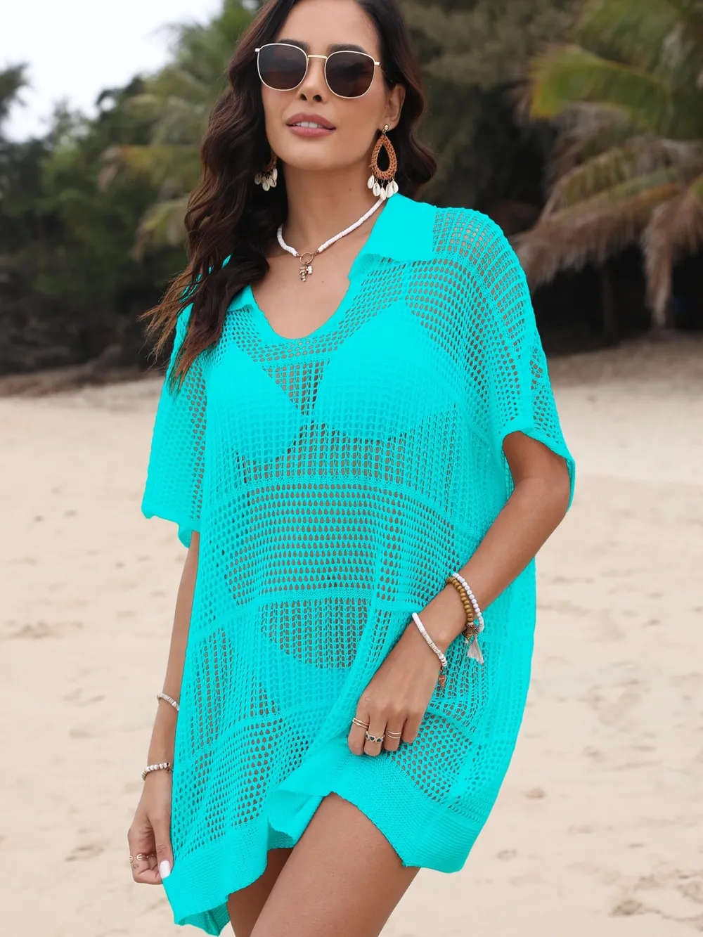 Hollow Out Collared Neck Cover-Up, image 16