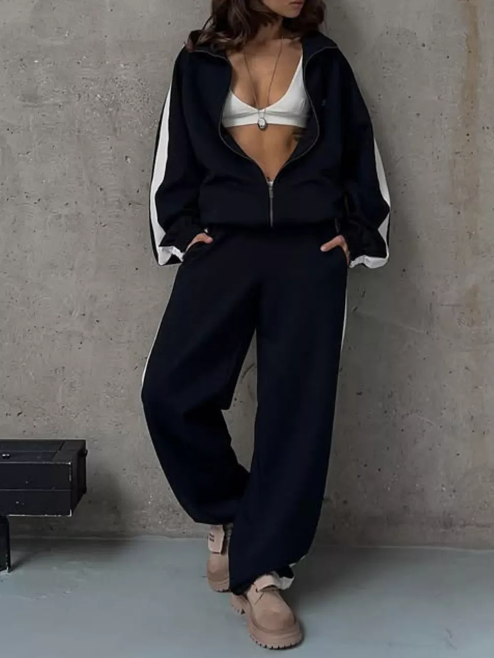 Zip Up Long Sleeve Outerwear and Pants Set, image 4