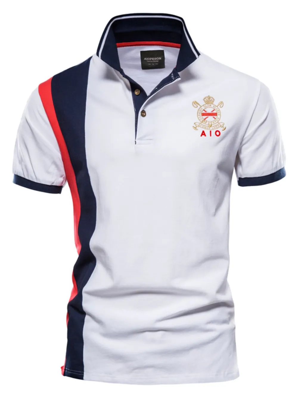 Men's Embroidered Collared Neck Striped Contrast Polo, image 6