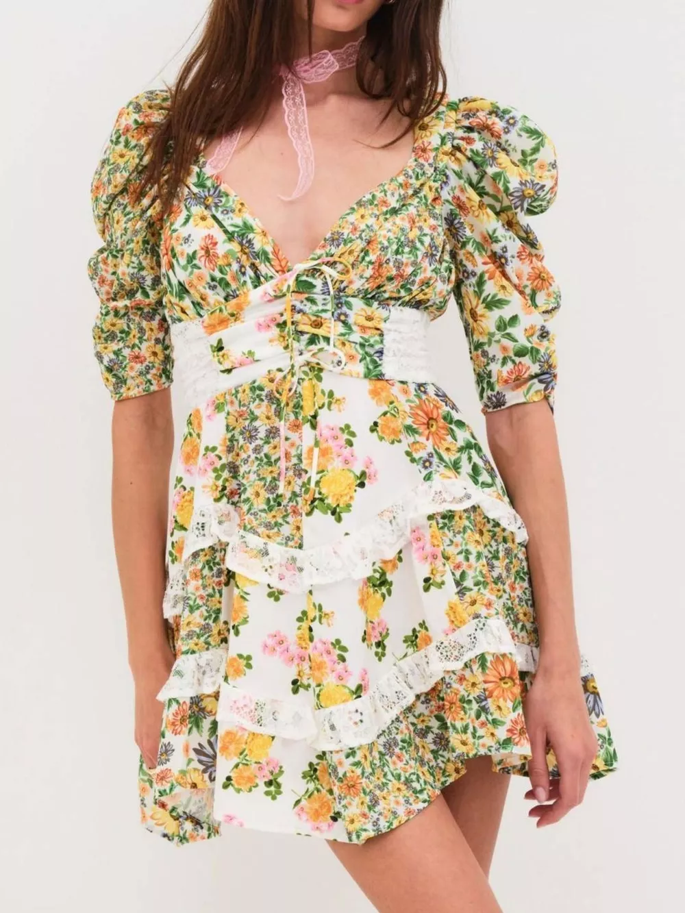 Ruffled Floral Print Half Sleeve Dress, image 6