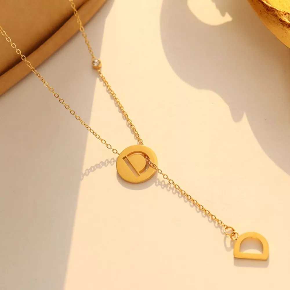 18K Gold-Plated Titanium Steel Letter Pendant Necklace, image 6