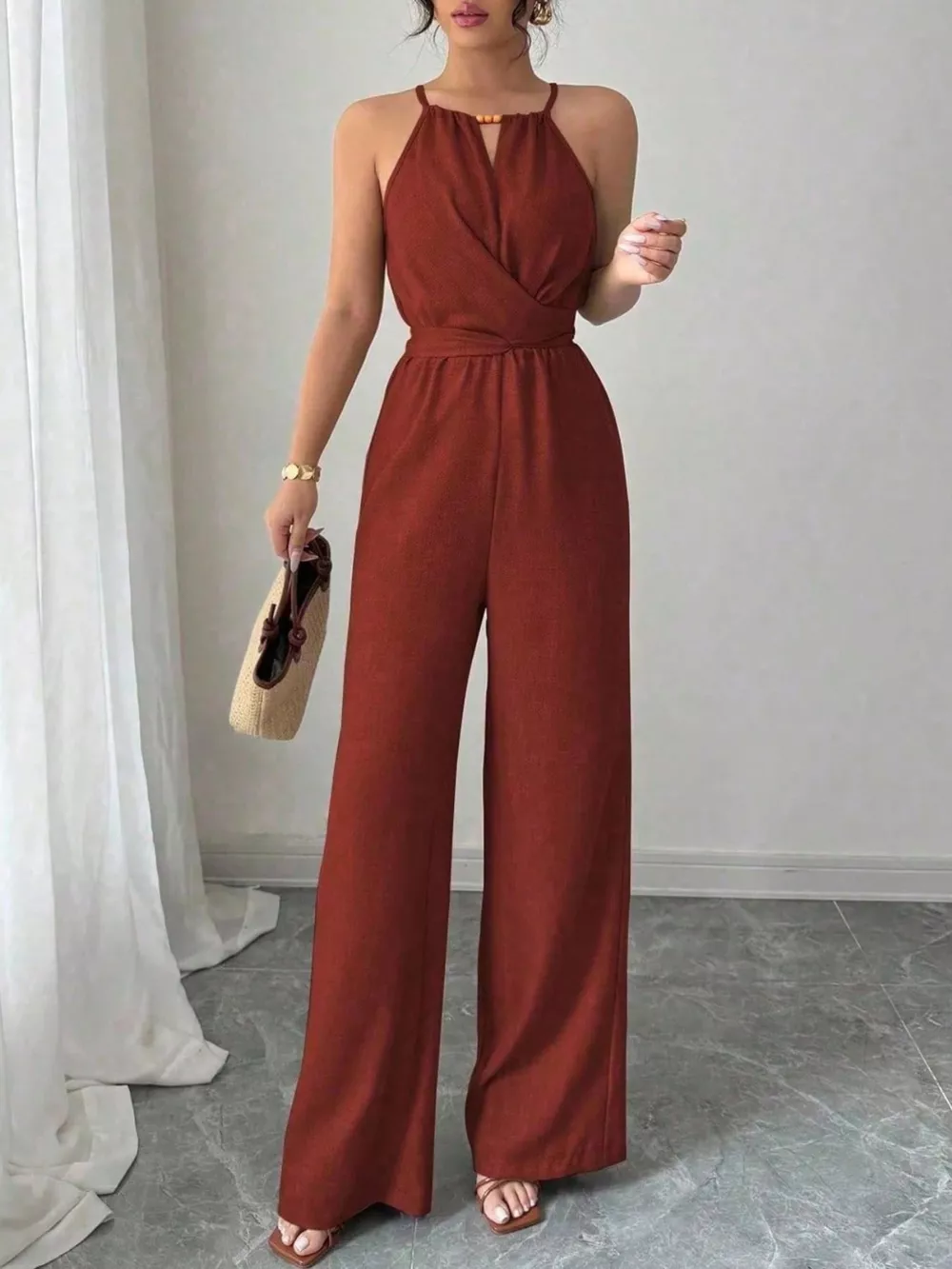 Sleeveless Tie Waist Wide-Leg Jumpsuit, image 20