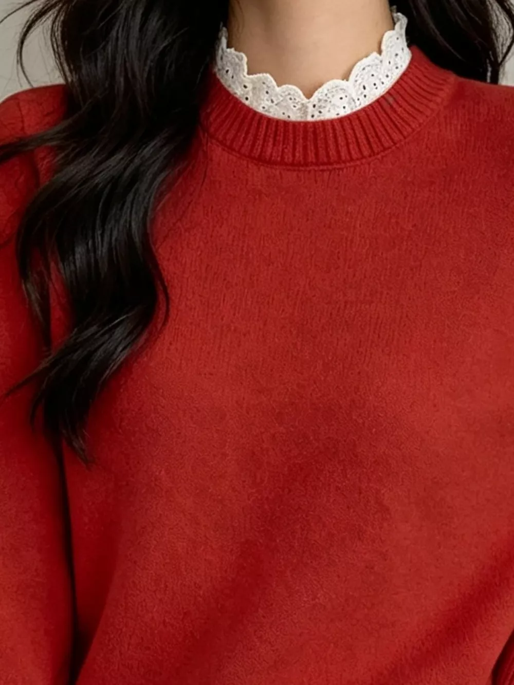 Lace Trim Mock Neck Sweater, image 5
