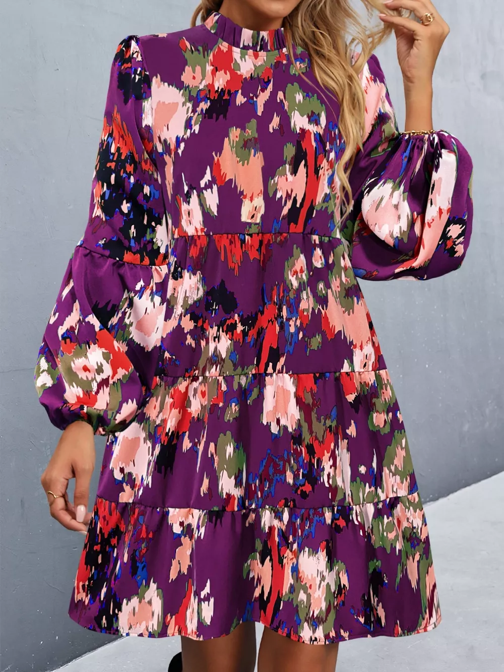Printed Balloon Sleeve Mini Dress, image 21