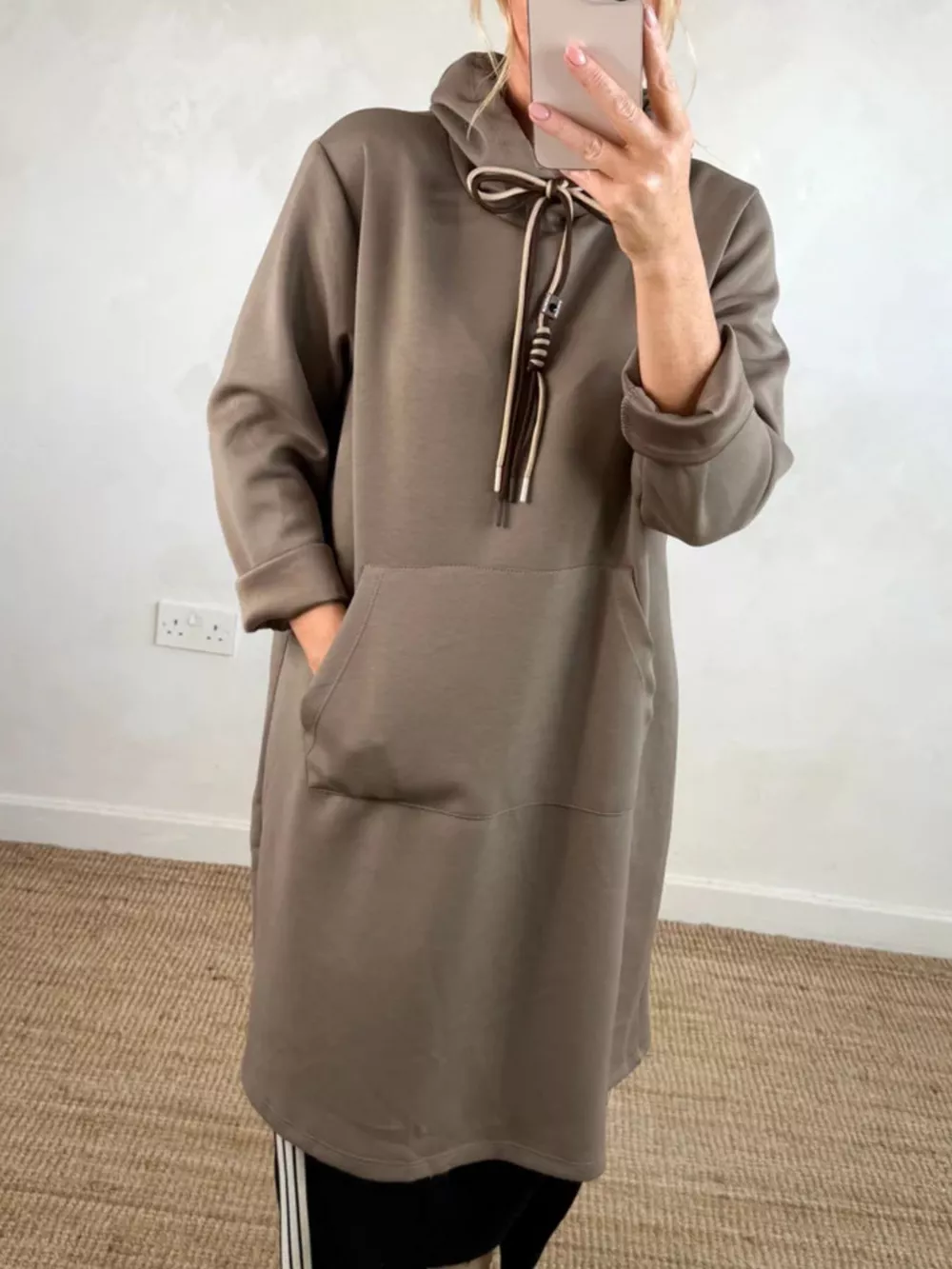 Full Size Casual Drawstring Hooded Sweatshirt Dress Plus Size, image 13