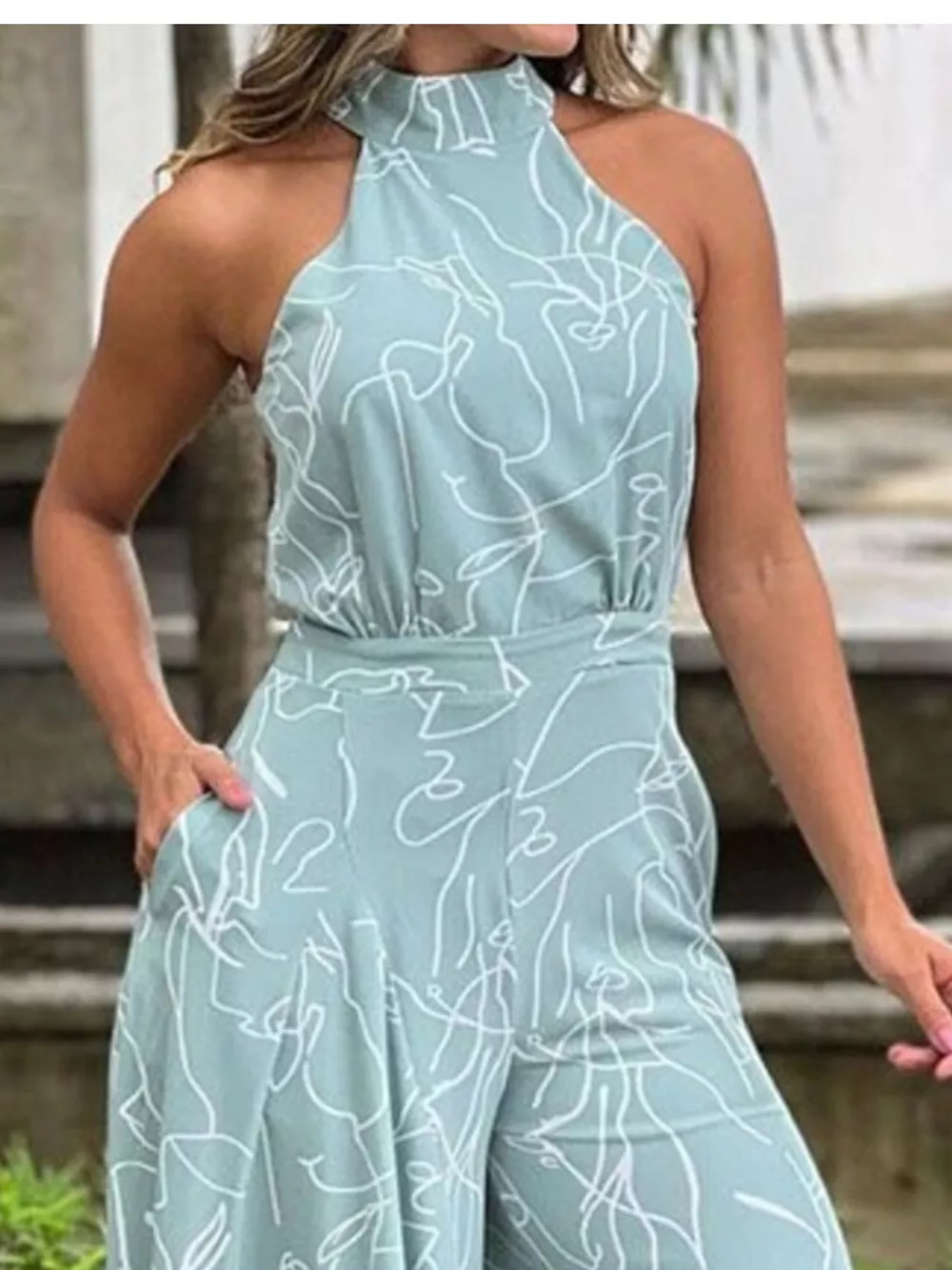 Halter Neck Abstract Print Wide Leg Jumpsuit, image 6