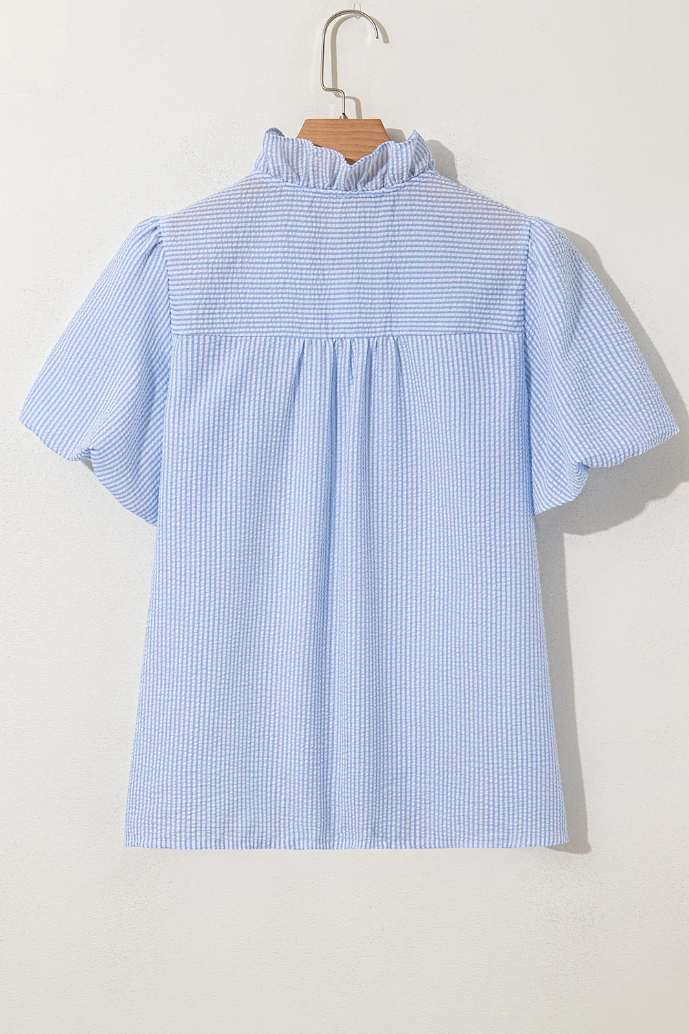Striped Ruffle Short Bubble Sleeve Shirt, image 16