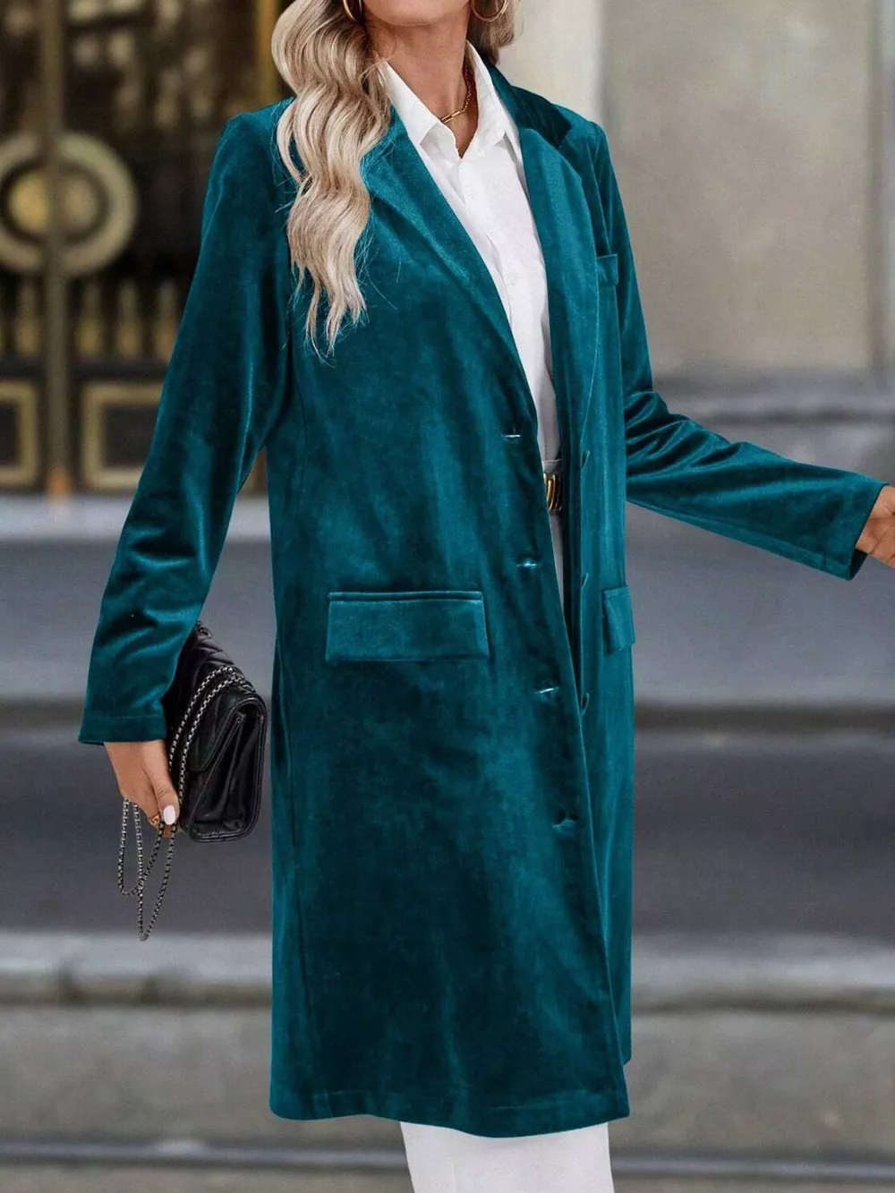 Lapel Collar Long Sleeve Longline Coat, image 6