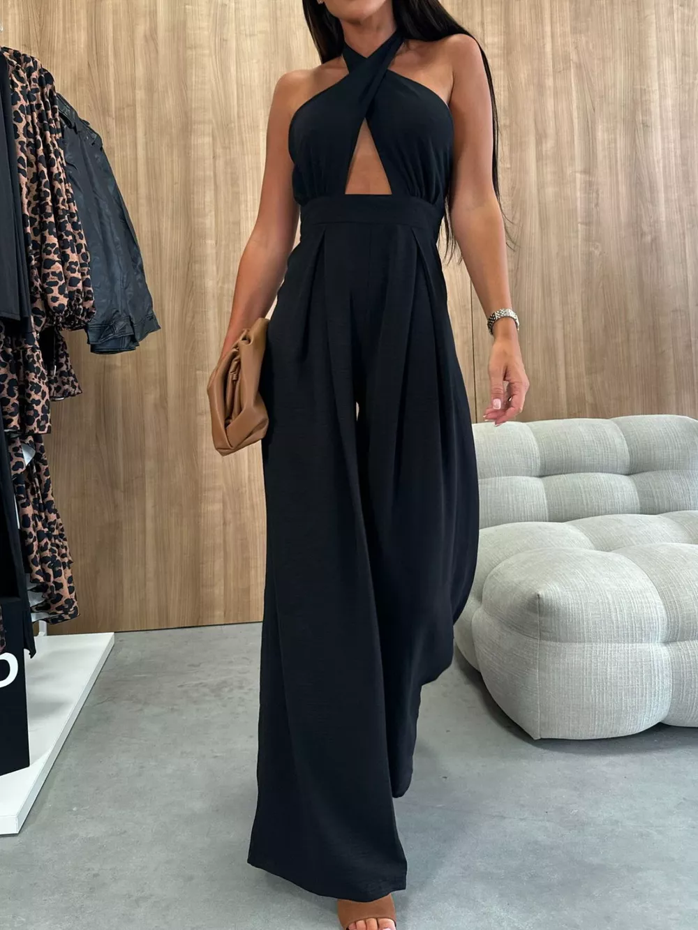 Halter Neck Cut-Out Wide-Leg Jumpsuit, image 12