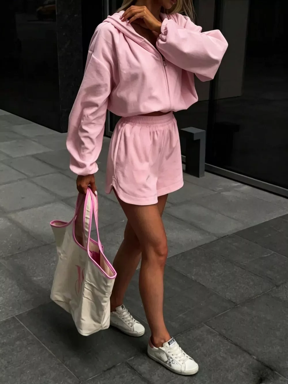 Zip Up Crop Hoodie and Shorts Set, image 7
