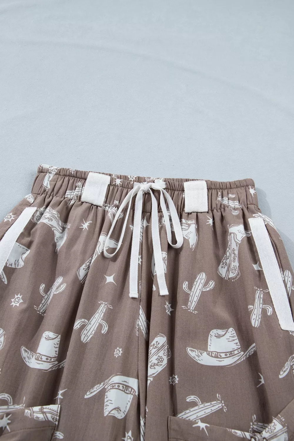 Western Cactus Cowgirl Hat Boot Printed Vintage Drawstring Jogger Pants, image 6