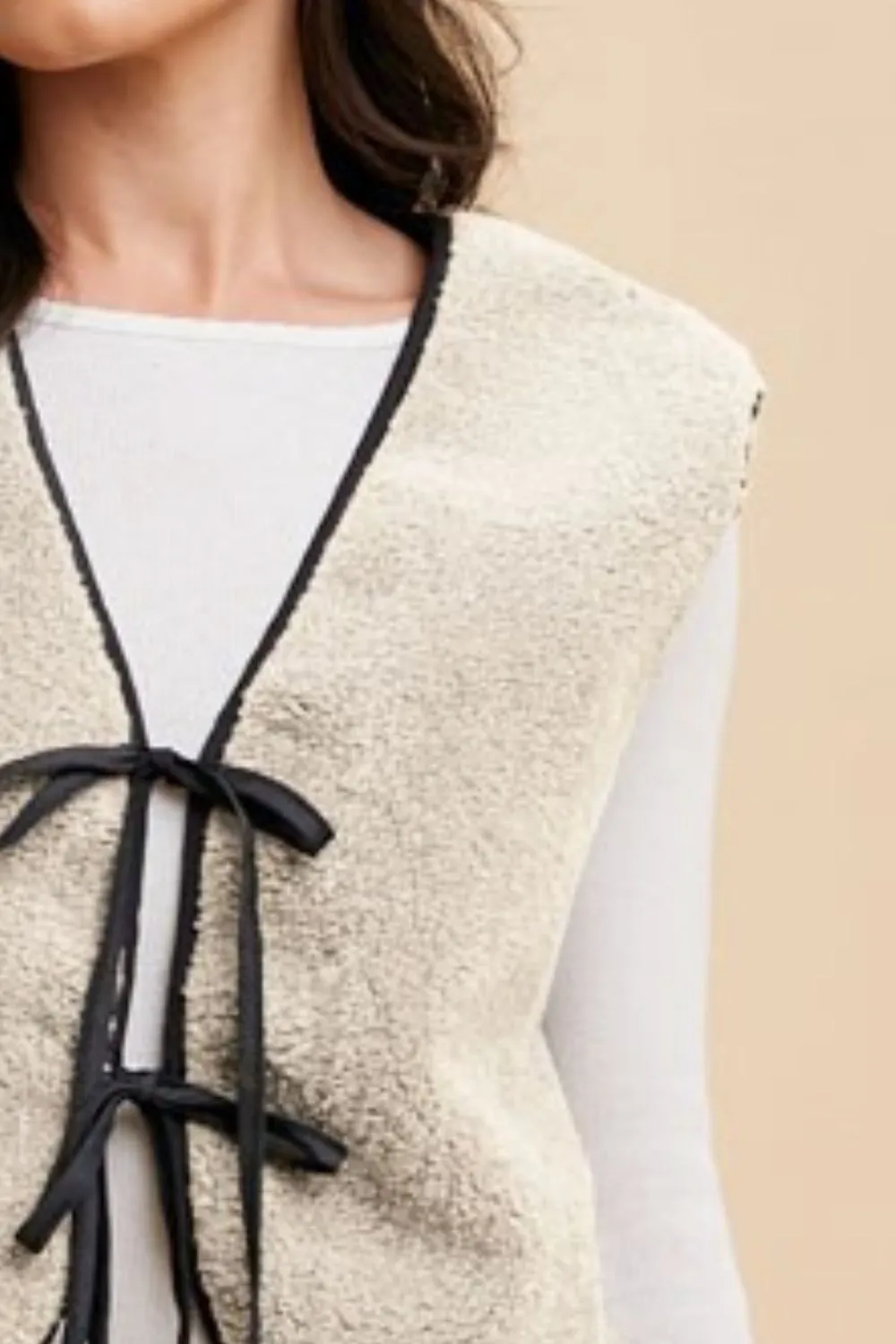 V-Neck Tie Detail Vest Coat, image 3